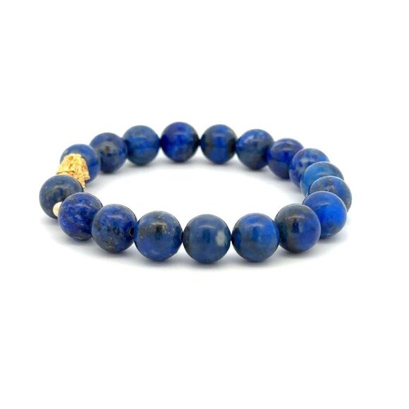 18K Gold Dragon Pixiu Piyao Lucky Charm Beads Bracelet Gemstones Lapis Lazuli 8m - Picture 4 of 8